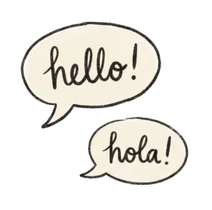Illustration of hello and hola speech bubbles