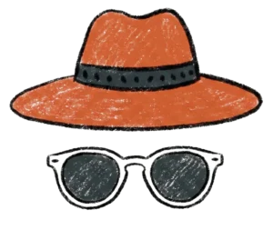 Illustration of a sun hat and sunglasses
