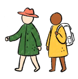 Illustration of a guide and a guest walking