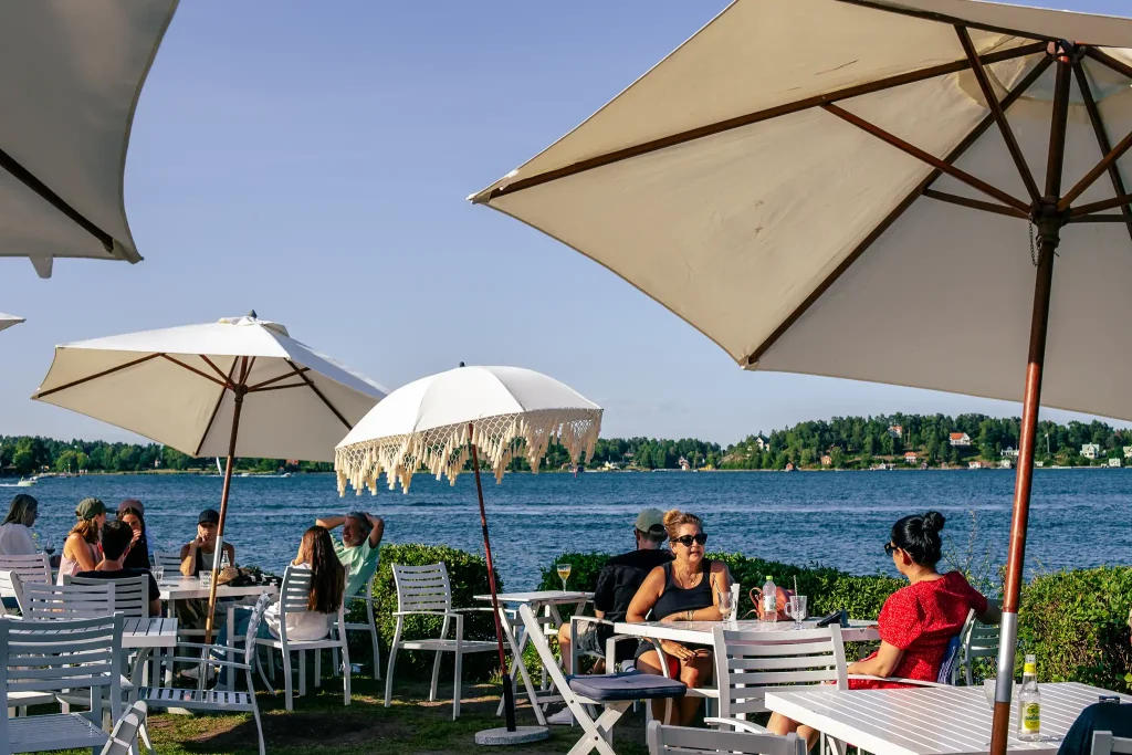 Waterside café terrace in the Stockholm archipelago