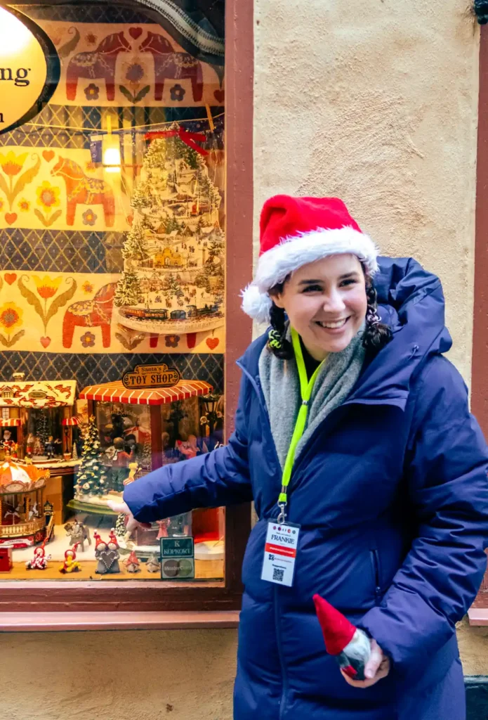Frankie in a Santa hat on the Stockholm Christmas tour
