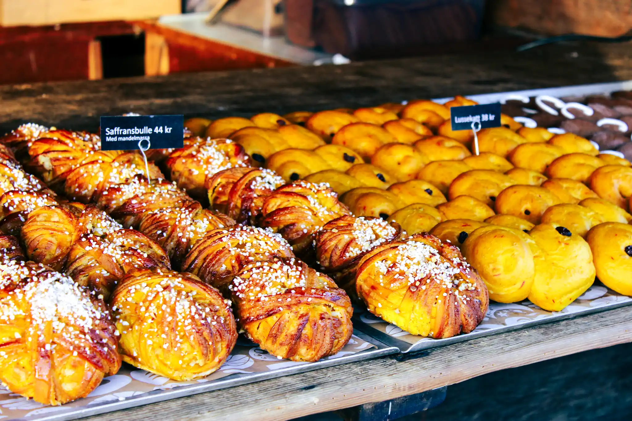 Saffron buns at a Stockholm Christmas market