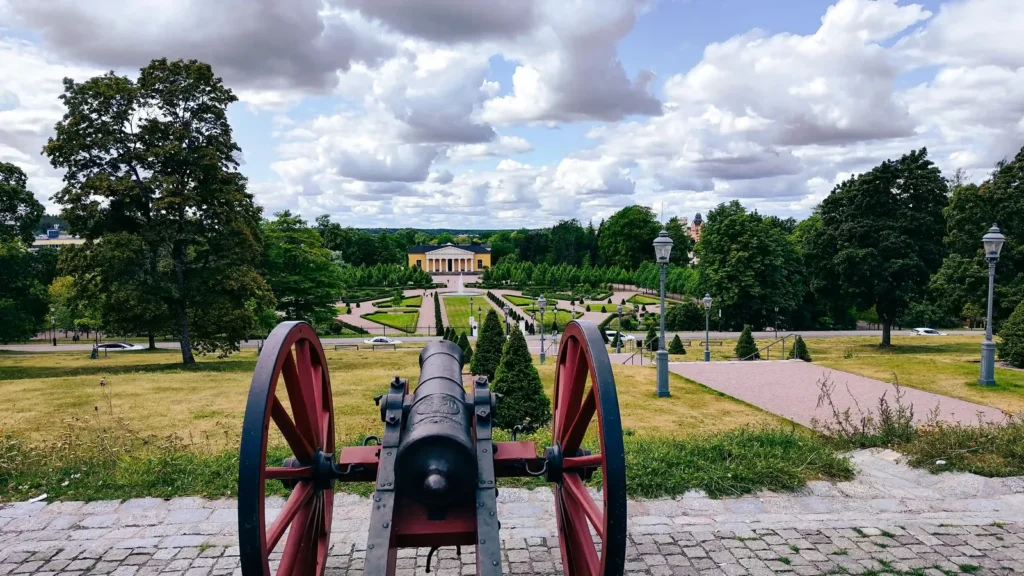 Uppsala Castle seen across the city rooftops
