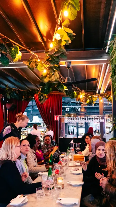 Book club guests at a Stockholm restaurant