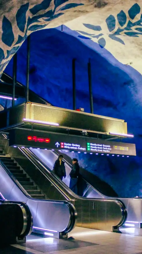 Blue vine artwork at T-Centralen metro station